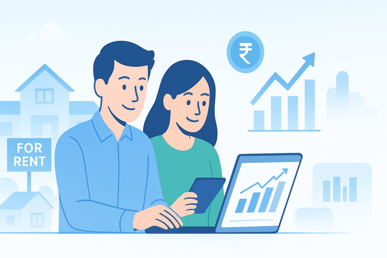 Couple analyzing rental market data