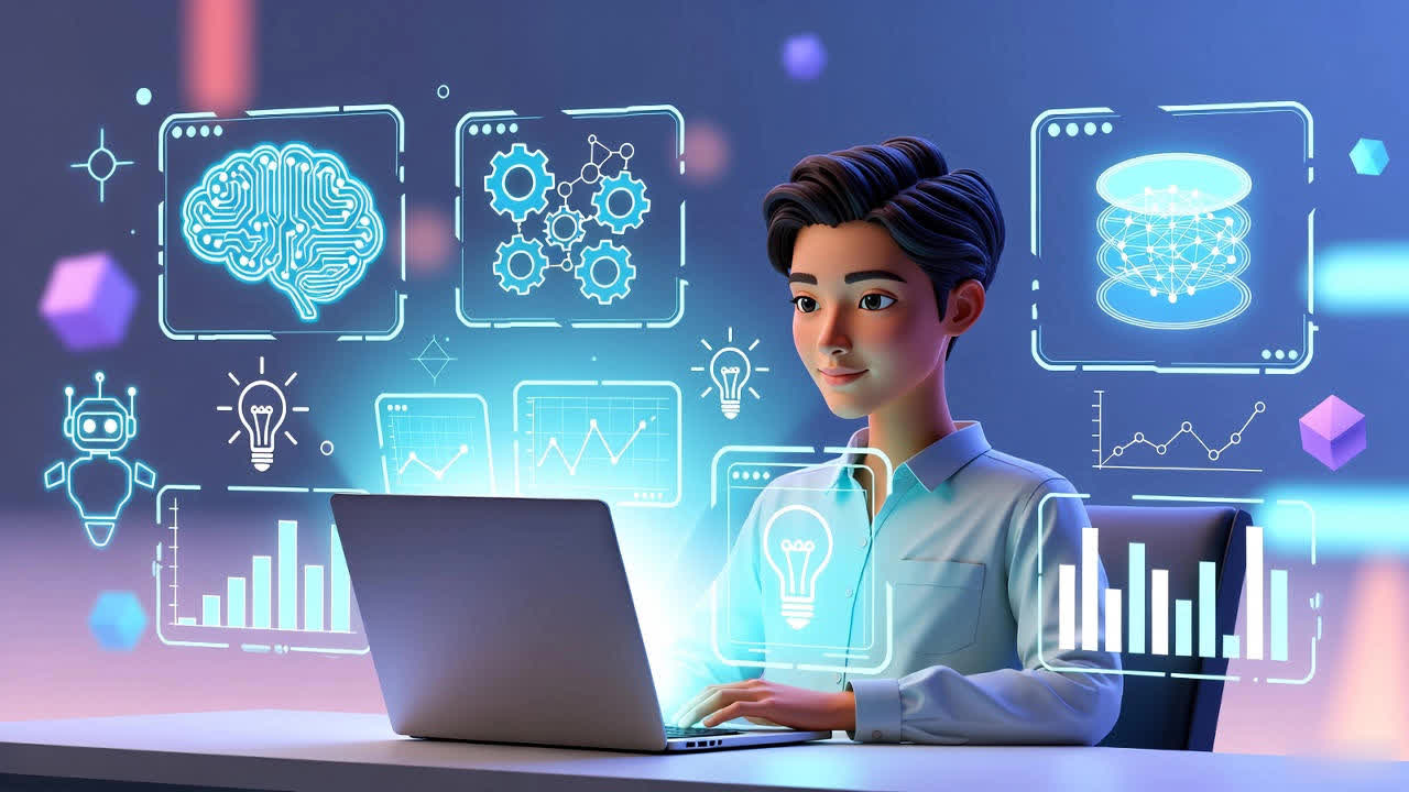 Person working with digital technology visuals
