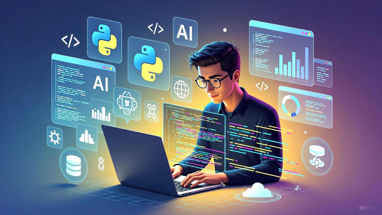 Person coding with AI and Python
