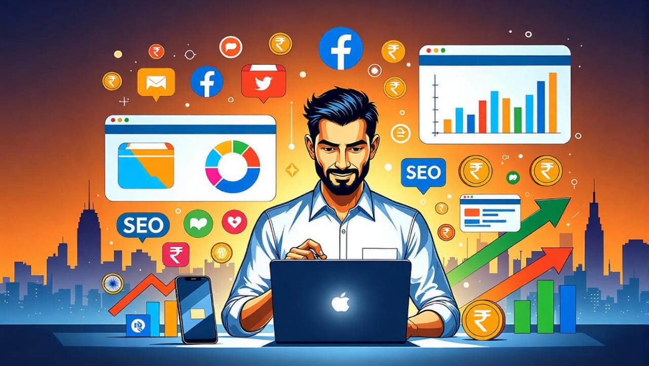 Person working on digital marketing strategies.