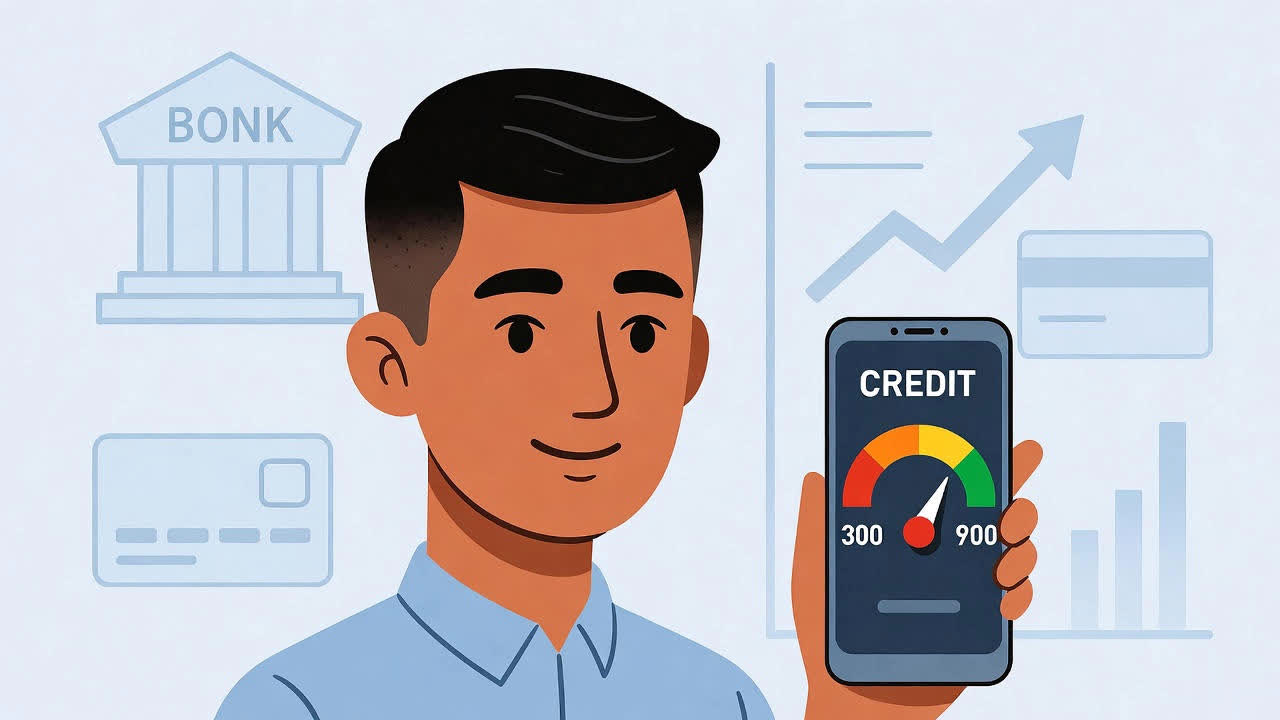 Person checking credit score on phone.